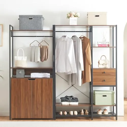 [en.casa] Garderobenständer 2er Set Larem - Vielseitige Flurgarderobe mit Stauraum - Drohnen - Das 2er Set bietet vielseitige Aufbewahrungslösungen mit Kleiderstangen und Schubladen, ideal für Ordnung im Eingangsbereich oder Ankleidezimmer.