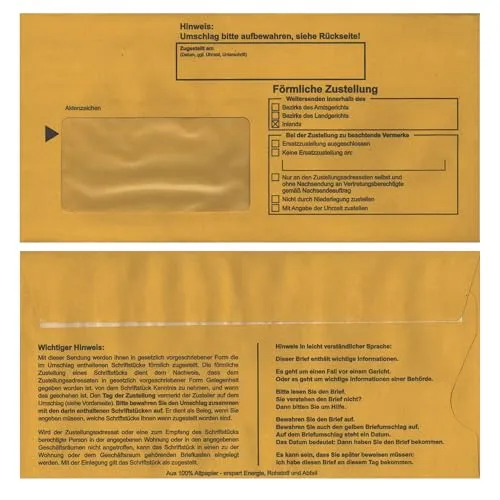 Postzustellungsumschläge DIN Lang „ Förmliche Zustellung “ in gelb von DerMegaDeal