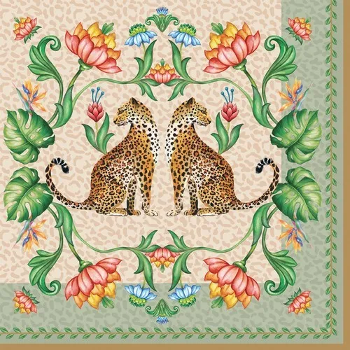 Servietten Jungle Vibes Leopardenpaar Tiere Blumen Natur Exotisch 33x33cm 20