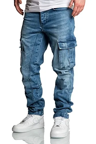 Amaci&Sons Herren Cargo Jeans Regular Slim Destroyed 7977 Hellblau W36/L32 - Stylische Cargo Jeans mit Slim Fit Schnitt und Destroyed-Details. Perfekt für einen lässigen Look und bequem für den Alltag.