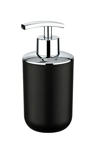 WENKO Seifenspender Brasil, nachfüllbarer Seifendosierer für Badezimmer und Küche, aus bruchsicherem Kunststoff, BPA-frei, Fassungsvermögen: 320 ml, 7,3 x 16,5 x 9 cm, Schwarz