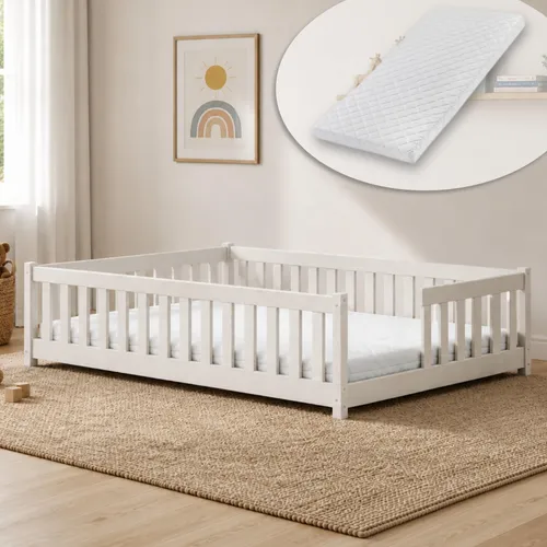 Kids Collective Kinderbett Bodenbett mit Rausfallschutz 90x190 cm - Hochwertiges Kinderbett aus FSC-zertifiziertem Kiefernholz für ein sicheres Schlafumfeld. Die bodennahe Bauweise erleichtert den Einstieg und fördert die Selbstständigkeit, ideal für jedes Kinderzimmer.