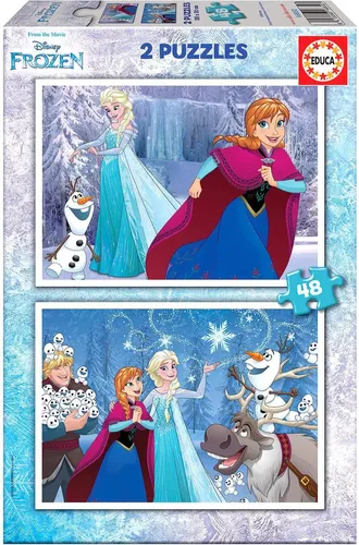 Educa - Puzzle 48 Teile für Kinder ab 4 Jahren | Die Eiskönigin 2x48 Teile Puzzle, Anna, ELSA und Olaf, Kinderpuzzle ab 4 Jahren, Disney, Frozen (16852)