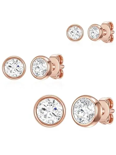 Rafaela Donata Damen Ohrstecker 3er Set aus 925/- Sterling Silber mit Kristallen - Ohrringe für Damen: Bezauberndes 3er Set aus rosévergoldetem 925er Sterlingsilber, verziert mit funkelnden Kristallen – perfekt für jeden Anlass!