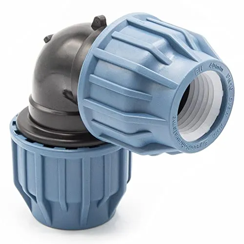 PP Kupplung I 90° Winkel 40 mm I Klemmverbinder mit 2 Anschlüssen I Klemmverschraubung I Klebe- Flexschlauchverbinder I Pool-Zubehör I Garten-Bewässerung I Druckleitung I bm311