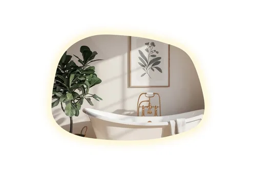 Tulup LED-Lichtspiegel - Ausgefallener Badezimmerspiegel mit integrierter Beleuchtung - Moderner 49 cm x 34 cm LED-Lichtspiegel in Klecksform, ideal für stilvolle Badezimmer. Die neutrale Lichtfarbe sorgt für optimale Sicht und Akzentuierung.