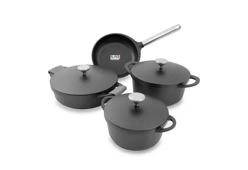 KOPF Topfset Aluguss Atavola 8-teilig mit ILAG Antihaftbeschichtung - Hochwertiges Kochtopfset aus robustem Aluguss, ideal für alle Herdarten inklusive Induktion. Mit ILAG Basic Antihaftbeschichtung für fettfreies Kochen und Braten.