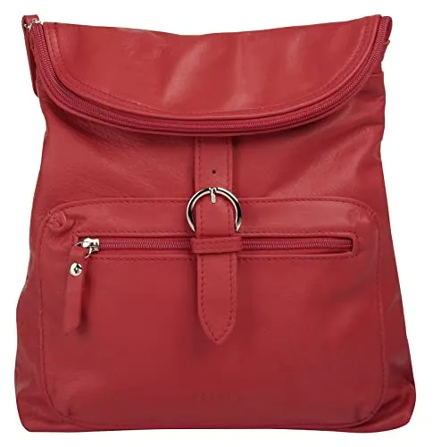 forty° Rucksack Damen 021409 rot - Stylischer Rucksack aus 100% Rindleder, perfekt für Stadtbummler und Trendsetter. Mit praktischem Magnetverschluss und mehreren Fächern für Smartphone, Schlüssel und mehr. Ideal für Freizeit und Alltag.