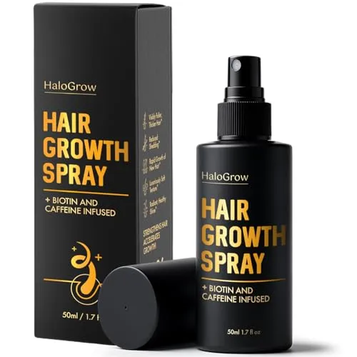 HaloGrow Haarwachstumsspray – Haarwuchsmittel für Frauen & Männer | Beschleunigt das Haarwachstum & beugt erblich bedingtem Haarausfall vor | Mit Biotin, Koffein, Rizinusöl & Aminexil (1-Monatsvorrat)