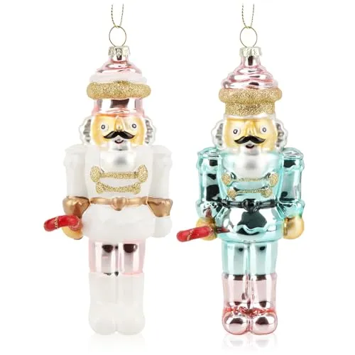 com-four® 2X Premium Christbaumschmuck - Nussknacker-Figur aus echtem Glas - besondere Baumkugeln als Weihnachtsdeko - spezielle Weihnachtsbaumanhänger (2X Nussknacker Glas)