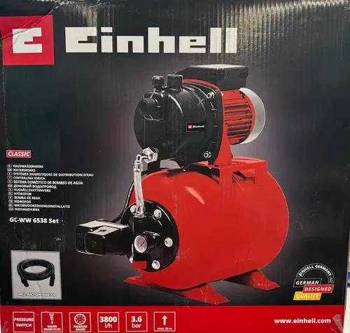 Einhell Hauswasserwerk GC-WW 6538 Set - vollautomatisch, 3800 l/h Fördermenge, Edelstahl-Druckkessel mit 20 l Volumen, inkl. 7 m Saugschlauch