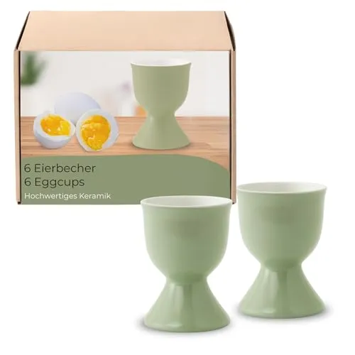 Eierbecher 6er Set in Salbeigrün aus Keramik - Spülmaschinenfeste Eierhalter für Frühstückstisch