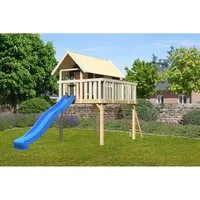 Karibu Stelzenhaus Fidel mit 3m Wellenrutsche in Terragrau - Spieltürme & Spielanlagen – Fantasieanregendes Stelzenhaus mit 19 mm starken Wänden und sicherer Holzleiter, ideal für unbeschwertes Spielen im Freien.
