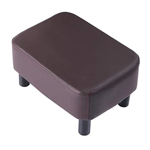 IBUYKE Fußhocker Ottoman Hocker Beinstütze Sitzhocker Eingangbank Rückenfreier Wohnzimmer Rechteckiger Hocker aus Kunstleder mit gepolstertem Sitz, Braun RF-BD209