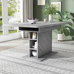 Table Extensible Aus Spanplatte Und Metall In Grau, Rechteckiger Esstisch Mit Stauraum