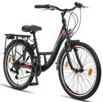Chillaxx Cityrad Bike Strada Premium - Schwarz-Pink V-Bremse - Premium City Bike in 24, 26, 28 Zoll, ideal für den Stadtverkehr und bis 95 kg belastbar, erfüllt alle StVZO-Vorgaben.