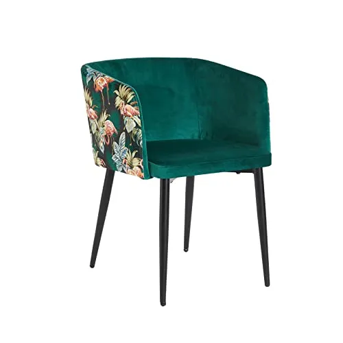 HTI-Living Esszimmerstuhl Destin Flamingo - Stilvoller Samtstuhl mit Armlehnen - Esszimmerstuhl aus hochwertigem Samt mit einem eleganten Flamingo-Muster, belastbar bis 120 kg und ideal für ein modernes Zuhause.
