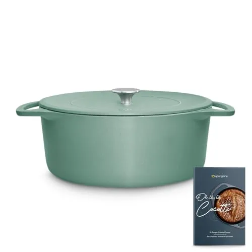 SPRINGLANE Cocotte mit Deckel, Mint, 28 cm, 6 L - Gusseisen Bräter für saftige Speisen, optimale Feuchtigkeitsverteilung durch spezielle Deckelstruktur, ideal für jeden Anlass.