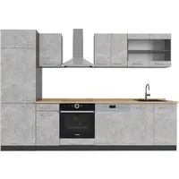 Vicco Küchenzeile R-Line, Beton/Anthrazit, 300 cm - Küchenzeile mit flexiblem Stauraum und höhenverstellbaren Füßen für optimale Anpassung. Ideal für individuelle Küchenlösungen und ein angenehmes Kocherlebnis.