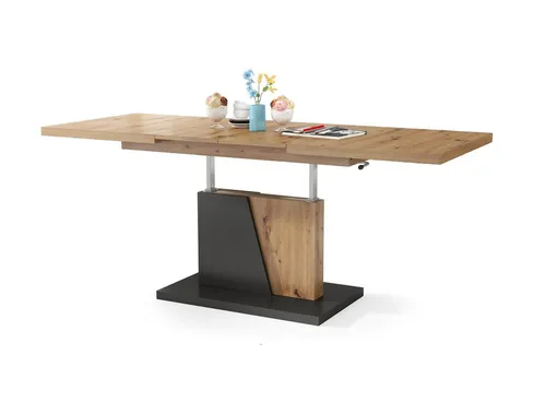 Grand Noir Ausziehbarer Couchtisch 120/180cm - Beistelltisch fürs Wohnzimmer, höhenverstellbar und platzsparend, ideal für kleine Räume und vielseitig einsetzbar als Esstisch oder Arbeitstisch.