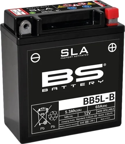 BS Battery 300671 BB5L-B AGM SLA Motorradbatterie - Wartungsfreie Premium Motorradbatterie, sofort startklar und extrem hohe Qualität für Yamaha, MV Agusta und mehr, 12V / 5Ah / 75CCA.