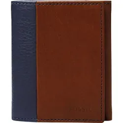 FOSSIL Geldbörse Ward Trifold Navy blau-braun - Kompakte FOSSIL Geldbörse in Navy mit RFID-Blocker. Maße: 8x10,5x1,5 cm. Platz für 6 Karten und Bargeld. Ideal für die Hosentasche und sicher im Alltag.