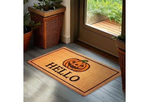 BRUBAKER Fußmatte Halloween Fußmatte für Außen und Innen - Hello mit Grusel Kürbis, Rechteckig, Höhe: 15 mm