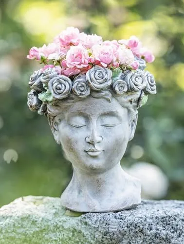 Dekoleidenschaft Pflanztopf Rosenkrone Büste - Garten-Zubehör: Ausgefallener Pflanztopf in antiker Steinoptik, wetterfest und ideal zum Bepflanzen. Maße: Ø 15 x H 18 cm.