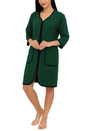 Aquarti Damenbademantel XL - Dunkelgrün - Bademantel für Damen mit Reißverschluss und 3/4 Ärmeln, aus 95% Baumwolle für höchsten Komfort und perfekte Passform.