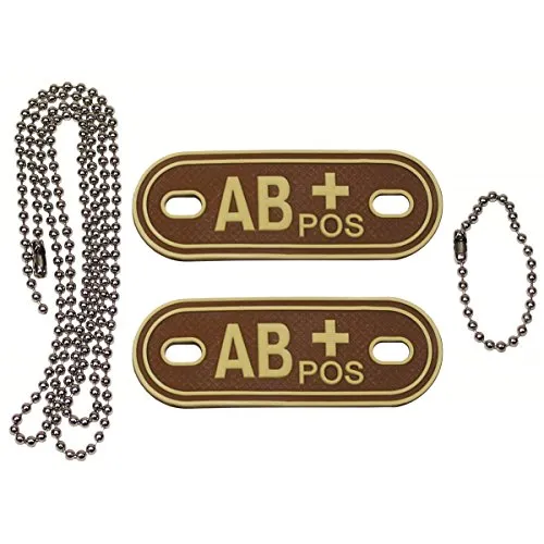 MFH 3D Blutgruppenmarke mit Kette Desert Anhänger Blood Marke Erkennungsmarke Verschiedene Ausführungen (AB Positiv)