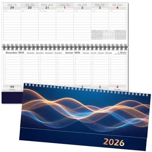 Querkalender 2026 Schreibtischkalender mit 2 Seiten pro Woche Terminkalender