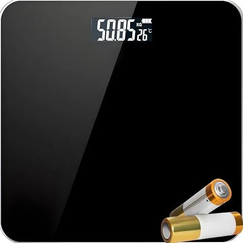 Retoo Digitale Personenwaage mit Step-On Technologie - Digitale Personenwaage aus gehärtetem Glas mit rutschfesten Füßen und bis zu 180 kg Tragkraft. Die beleuchtete LCD-Anzeige zeigt Gewicht und Umgebungstemperatur an.