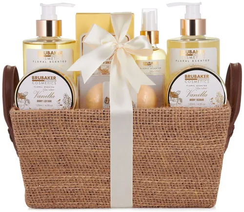 BRUBAKER Cosmetics Bade- und Dusch Set Vanille Rosen Minze Duft - Körperpflegeset mit sinnlichem Vanille-Rosen-Minze Duft, 8-teilig in dekorativer Henkelbox, ideal für entspannende Momente und perfekte Hautpflege.