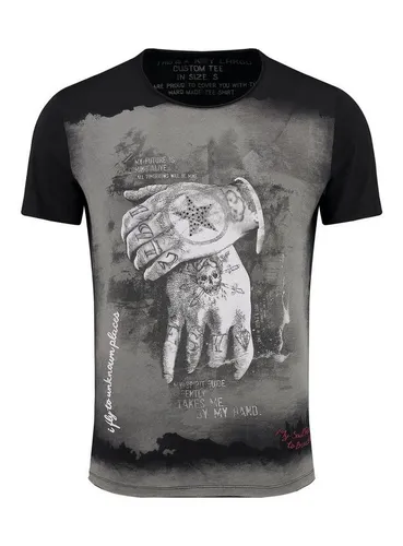 KEY LARGO Herren Alive Round T-Shirt, Schwarz (1100), M - Hochwertiges T-Shirt aus Baumwollmischung, das Komfort und Langlebigkeit vereint. Mit stylischem Hand-Print Vintage Motiv und Regular Fit für optimale Bewegungsfreiheit. Maschinenwaschbar und farbbeständig.