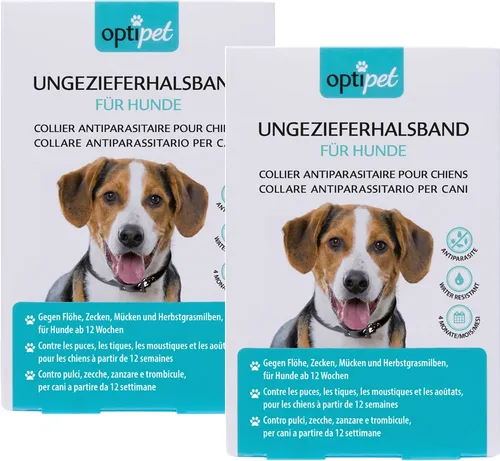 OptiPet Flohhalsband für Hunde - 4 Monate Schutz - Zeckenmittel & Flohmittel für Haustiere, wirkt zuverlässig gegen Parasiten und ist wasserfest. Ideal für Hunde ab 12 Wochen, sorgt für langanhaltenden Schutz von bis zu 4 Monaten.