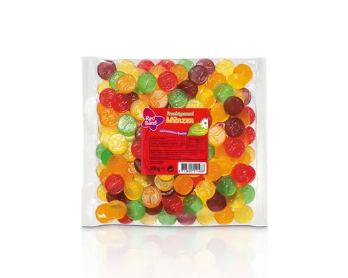 Red Band Süßigkeit, Red Band Fruchtgummi Münzen fruchtig süß 5fach sortiert 500g