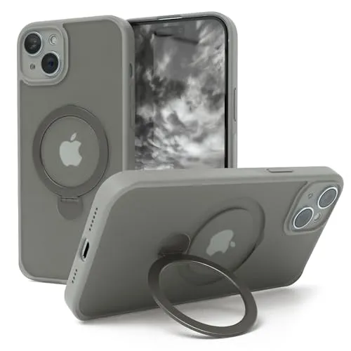 EAZY CASE - MagSafe Handyhülle für iPhone 15 Plus kompatibel mit MagSafe Hülle mit Ständer kompatibel mit iPhone 15 Plus Hülle mit 360° Ring & Magnetfunktion zum Aufstellen stoßfest Cover Anthrazit