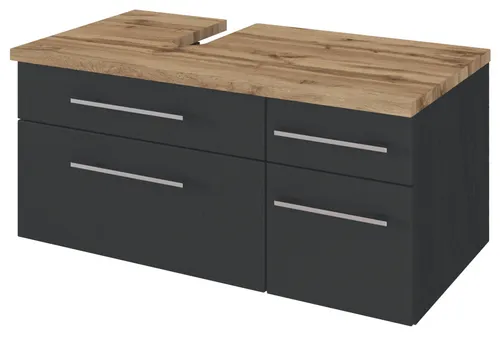 Held Möbel Unterbeckenschrank Davos 90 cm (links) in graphit/matt grau - Badezimmerschrank im modernen Design, ideal für platzsparende Aufbewahrung mit einer Breite von 70 cm und hochwertigem MDF-Material.