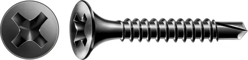 SPAX Trockenbauschraube GIX-D - Vollgewinde, Trompetenkopf, Kreuzschlitz, Bohrspitze, Schwarz Inhalt / Paket: 500 Stück|Schraubenlänge in mm: 45 mm|Kopfform: Trompetenkopf|Gewindeform: Vollgewinde|Oberfläche: Phosphatiert schwarz