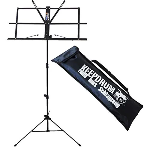 keepdrum MUS2 BK Notenstaender Notenpult Schwarz einfacher Aufbau kindgerecht + keepdrum Tragetasche