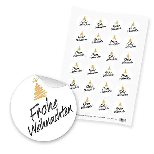 itenga 24x Sticker Aufkleber Motiv Frohe Weihnachten Schrift Tannenbaum Adventskalender Geschenke Dekoration Schwarz Weiß Gold