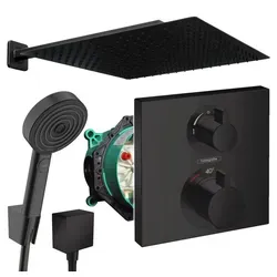 Hansgrohe Ecostat Square Unterputz Duschsystem, Schwarz, mit 360 mm Kopfbrause