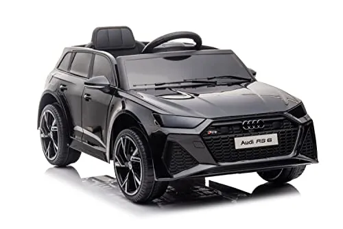 Audi RS6 Elektro-Kinderauto - Lizenziertes Kinderfahrzeug in Schwarz - Elektro-Auto für Kinder mit detailgetreuem Audi RS6 Design, 2,4Ghz Fernbedienung und MP3-Anschluss. Ideal für Kinder bis 30 kg, mit LED-Scheinwerfern und Softstart-Funktion.
