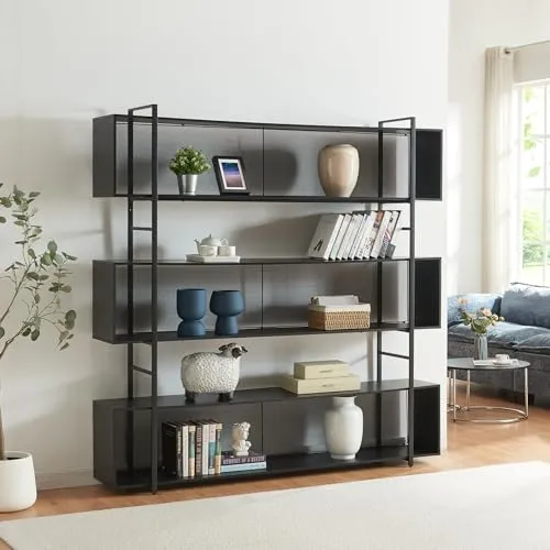 [en.casa] Bücherregal Randaberg – Offener Bücherschrank mit 3 Ablagefächern - Betten – Stilvolles, pflegeleichtes Design mit robustem Metallgestell für vielseitige Nutzung im Wohnzimmer und anderen Räumen.