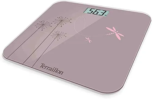 Terraillon Elektronische Personenwaage, Ultra flach, Automatisches Ein- und Ausschalten, Große LCD-Anzeige, 150kg, Eden, Rosa
