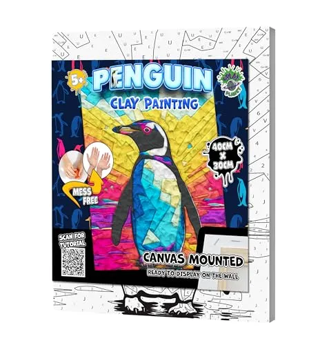 Pinguin Tonmalerei-Kit, Luftmodellier-Kit, sensorische 3D-Leinwand, lustige Kunst- und Bastelsets für Kinder, vorgerahmt, 40 x 30 cm, mit Werkzeugen und Anleitung