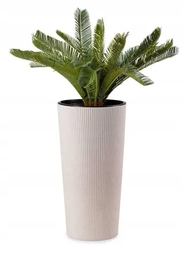 HowHomely Blumentopf Gross Hoch 57 cm mit Pflanzkübel Einsatz 30 cm Durchmesser - Beige Pflanzkübel Groß aus Kunststoff für Deko Wohnzimmer Garten oder Terrasse