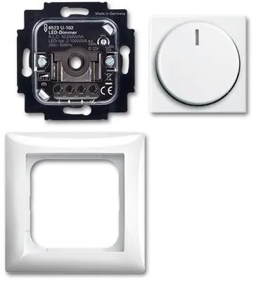 1St. Busch-Jaeger 6523 UJ-914-102 - LED Drehdimmer Komplettset, alpinweiß mit Zentralscheibe und Abdeckrahmen für modernes Smart Home