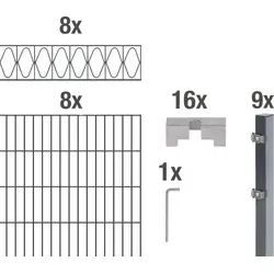 Alberts 16m Doppelstabmatten-Set Eleganz anth - Hochwertiger Doppelstabmattenzaun in anthrazit, 16 m Set mit dekorativen Elementen, langlebig, wartungsfrei und einfach zu montieren - ideal für Ihren Garten.