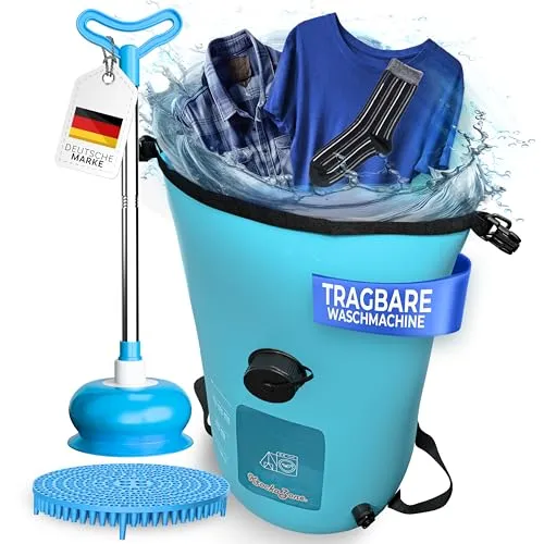Faltbare Waschmaschine ohne Strom - Tragbares Waschbeutel Set - Mobile Waschmaschine für Camping und Reisen, energiesparend und ohne Strom. Kompakt, leicht und mit 30L Volumen für hygienische Wäsche in nur 1-3 Minuten.